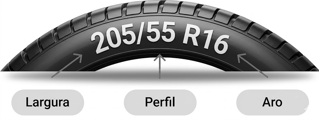 Como identificar a medida do pneu: Largura / Perfil / Aro
